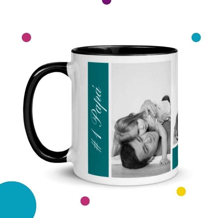 taza con foto y frase que dice ''papá eres el número uno''