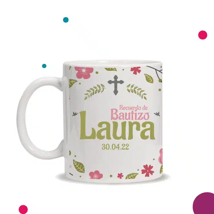 taza bautizo con nombre Laura
