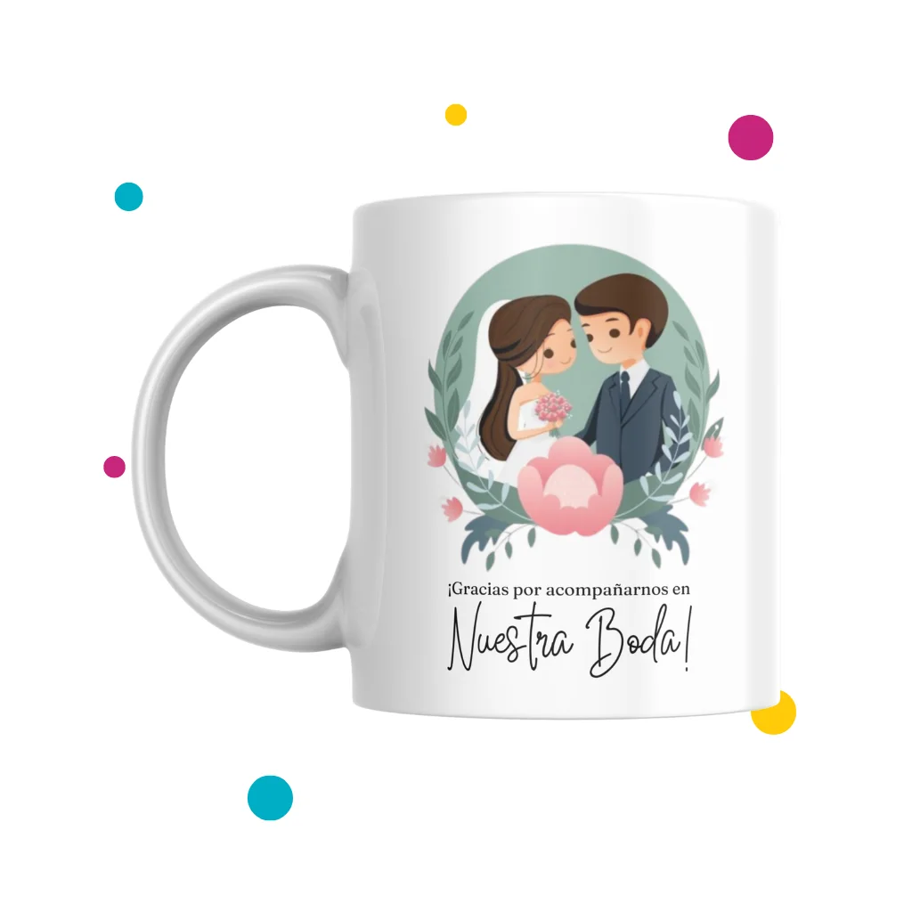 taza de boda con dibujo de recién casados