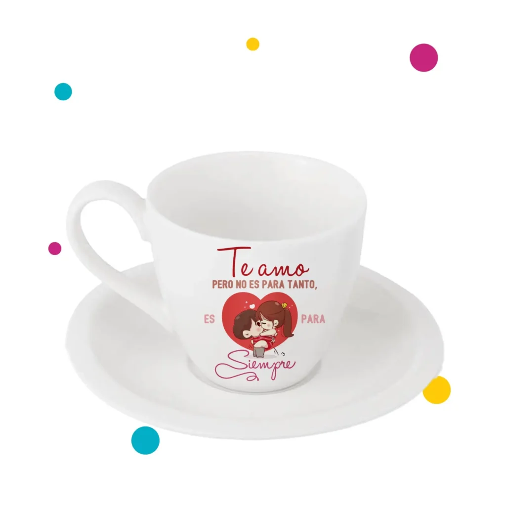taza de te con dibujo de pareja
