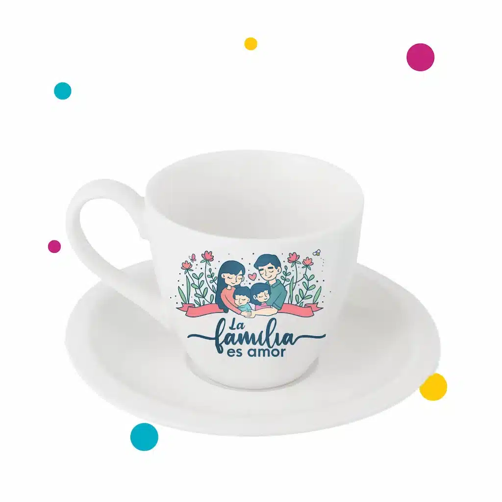 taza de té personalizada con dibujito de familia