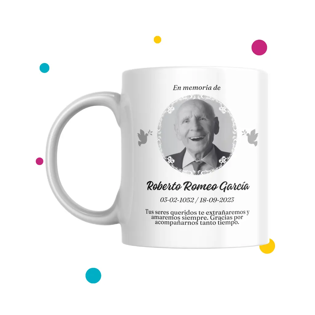 taza misa de difunto con imagen de hombre