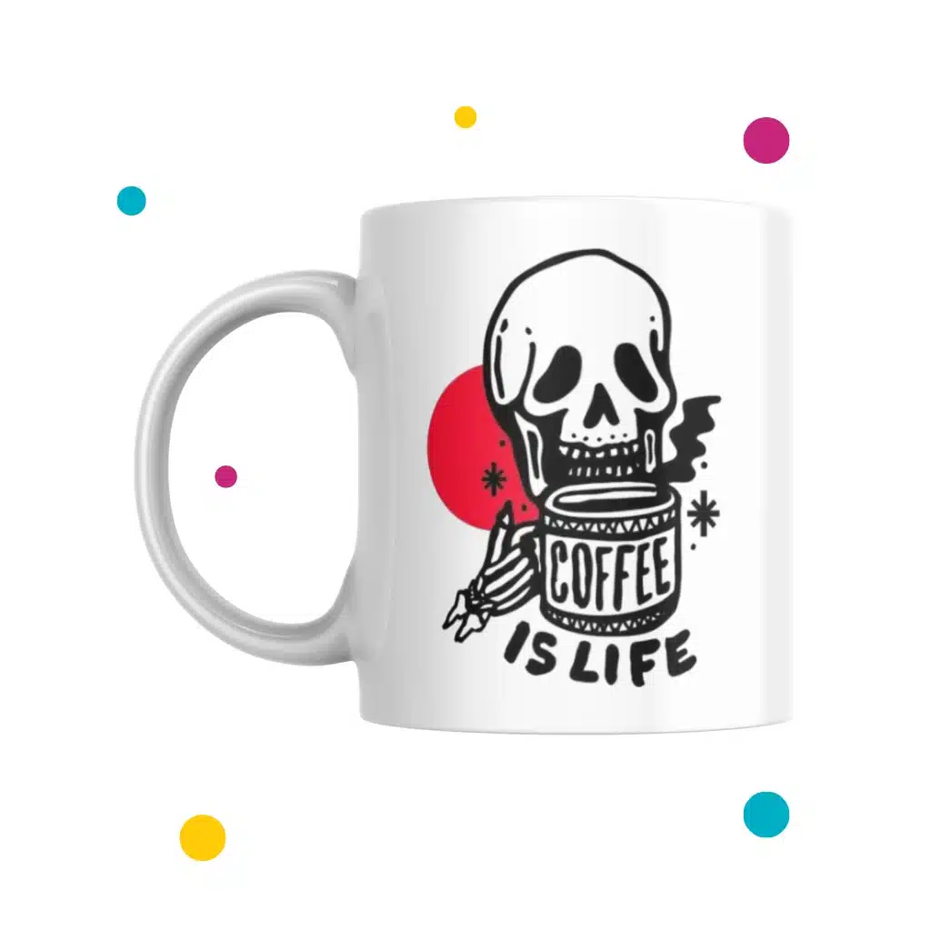 Tazas de café con dibujito de calavera.
