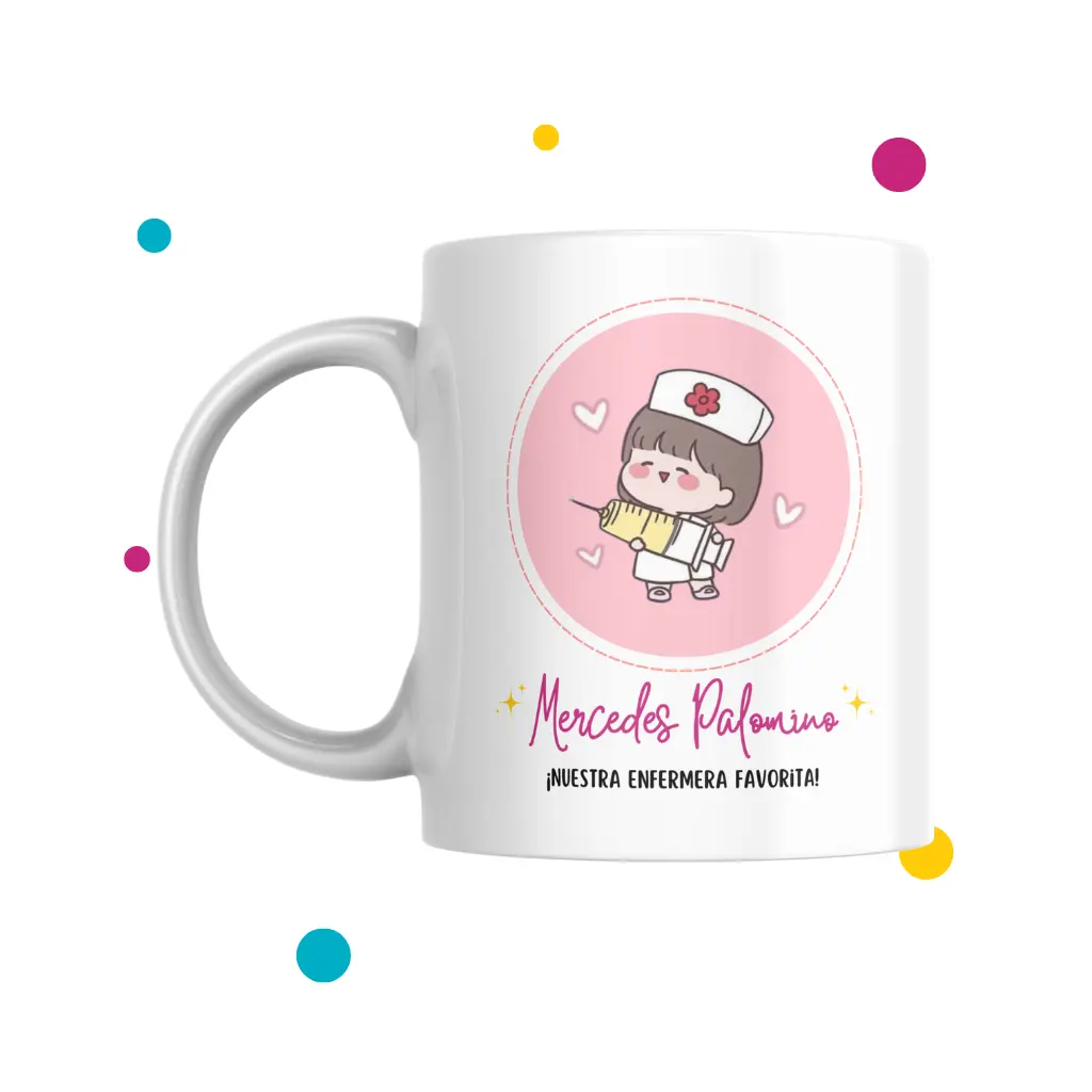 tazas de enfermeras con dibujito de enfermera con inyección