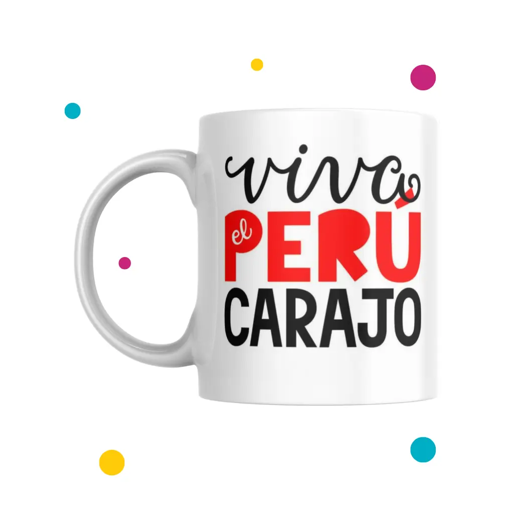 tazas de perú con diseño de frase que viva el perú