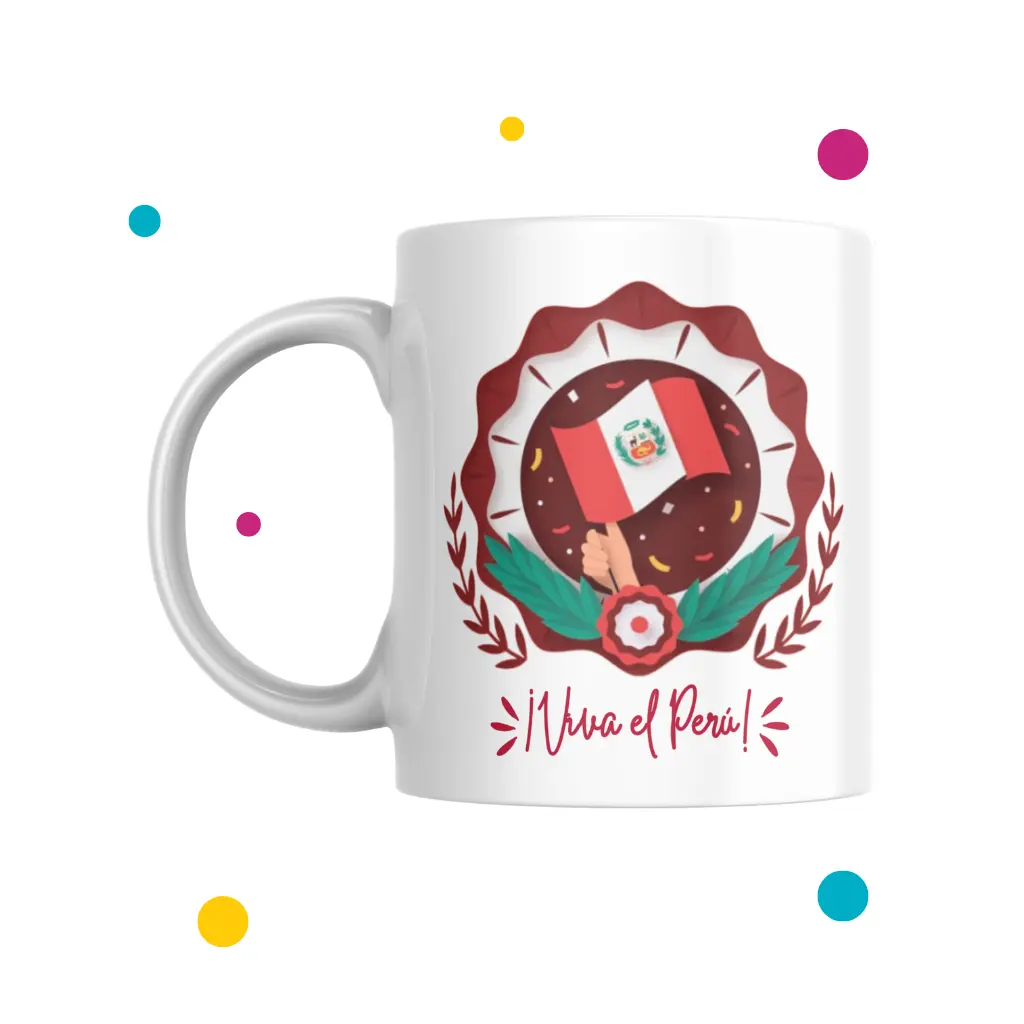 tazas peruanas de fiestas patrias con diseño de badera del Perú