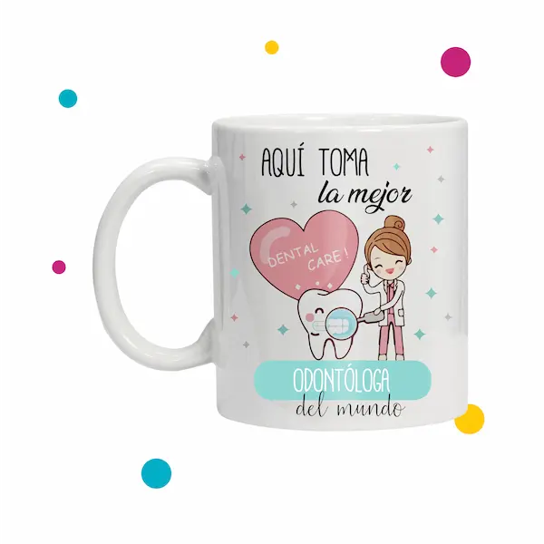 Taza con ilustración de dentista y diente para la mejor dentista del mundo