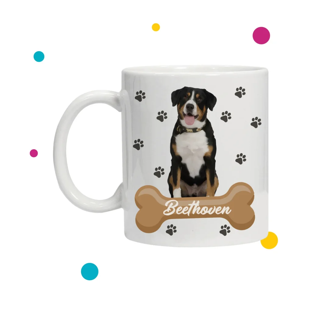 taza de perro con diseño de huellitas y hueso