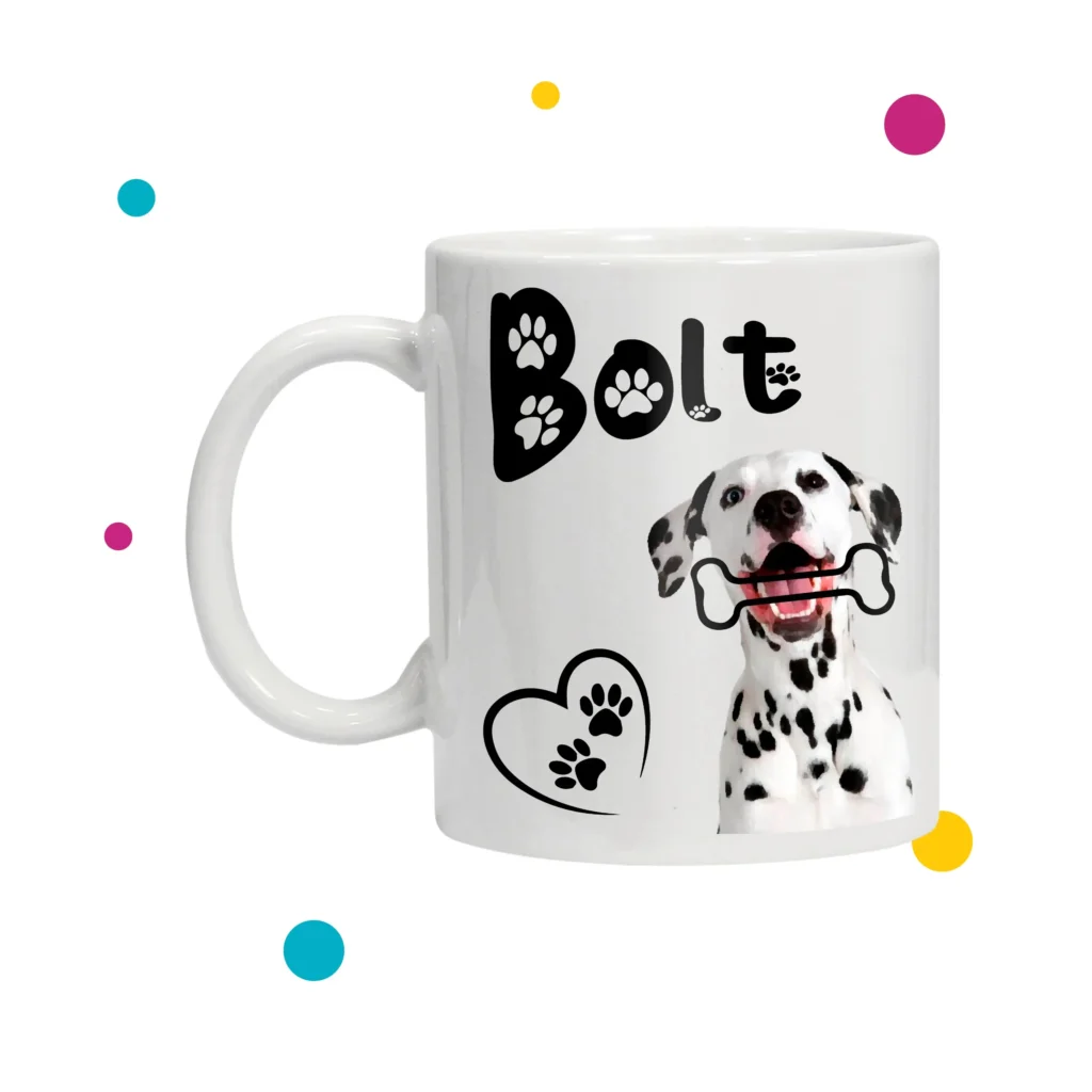 taza con ilustración de perro y nombre