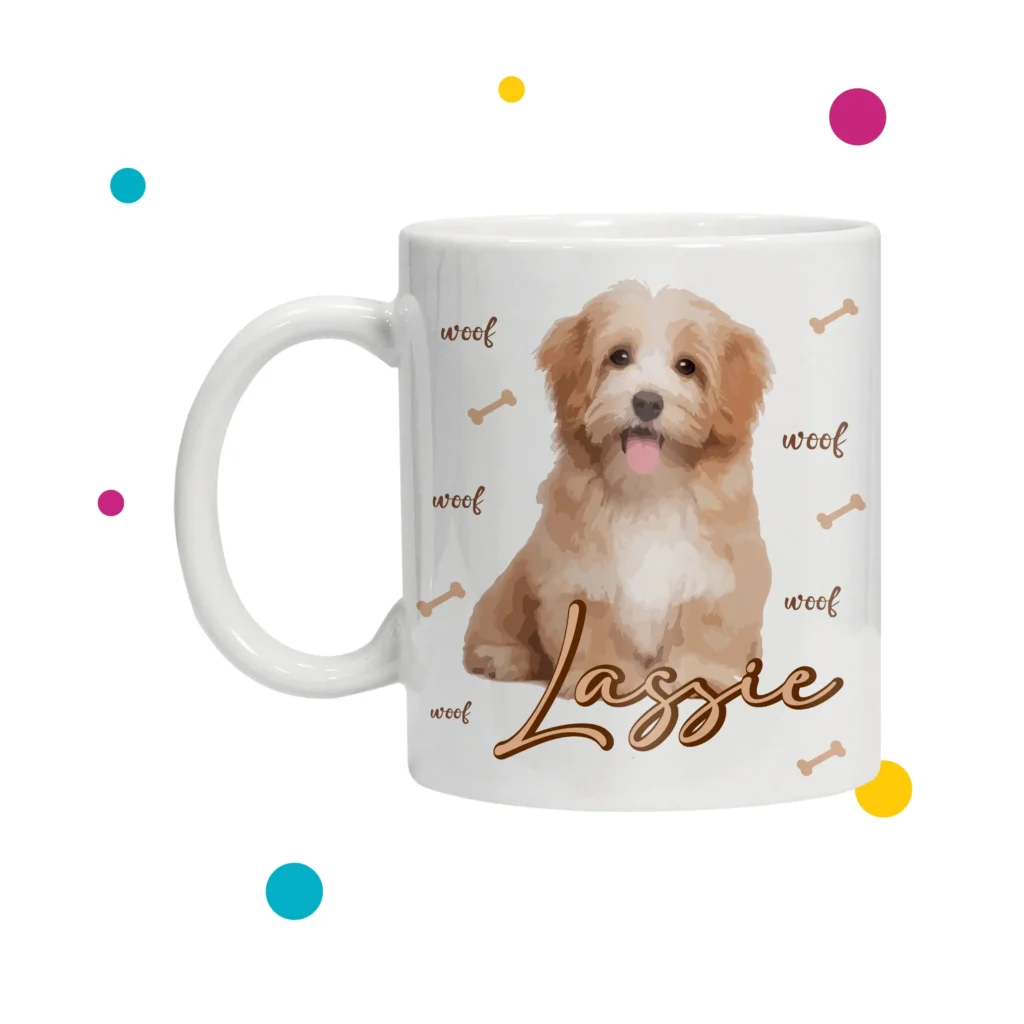 Taza de perros, taza con ilustración de perro y nombre