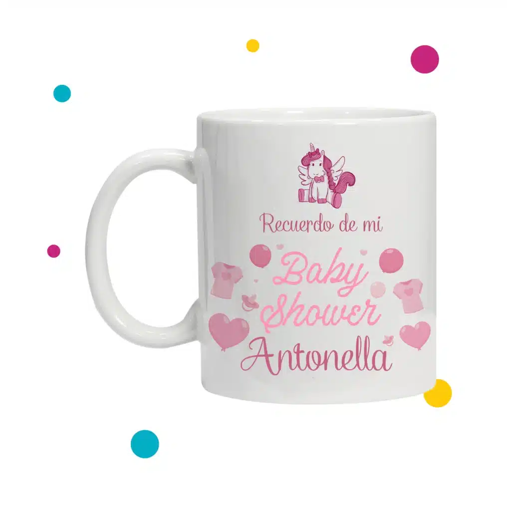 Tazas para baby shower, decoraciones rosadas