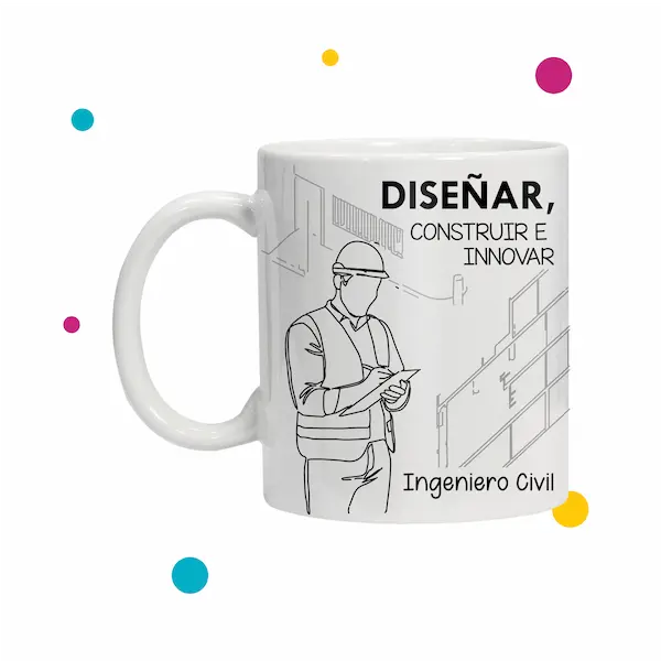 Taza de ingeniero civil minimalista que tiene ilustración de planos y silueta de ingeniero