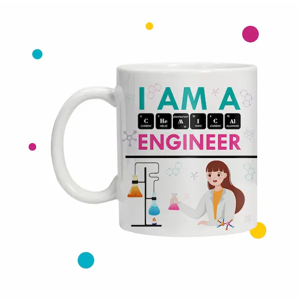 Taza ingeniero con ilustracion y frase en ingles que dice ''i am a engineer''