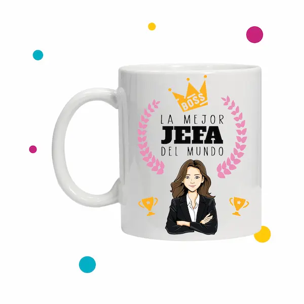 Taza con lindo diseño de jefa y dibujo