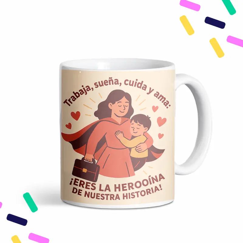 Taza para mamás que trabajan con frase e ilustración