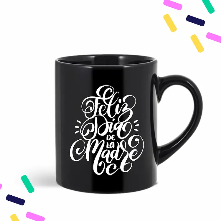 Taza negra con frase Feliz día de la madre