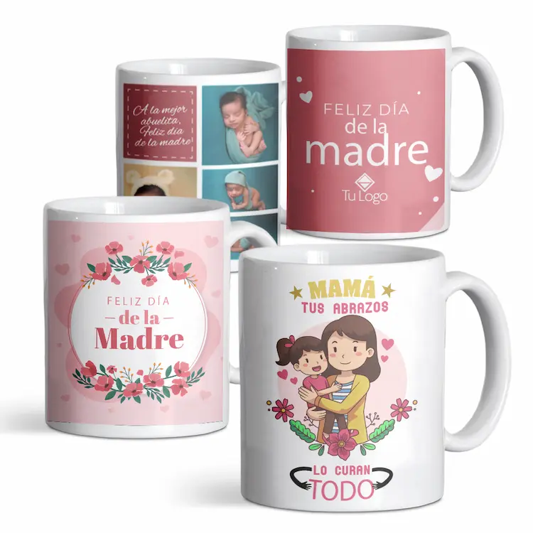 Diseño de tazas con ilustraciones, fotos y frases por el día de la madre.
